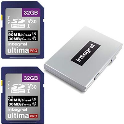 Integral Lot de 2 cartes SD SDHC V30 UHS-I U3 Classe 10 32 Go avec étui de protection en métal à 6 emplacements – Vidéo 4K Ultra HD haut débit jusqu'à 90 Mo/s en lecture Integral Lot de 2 cartes SD SDHC V30 UHS-I U3 Classe 10 32 Go avec étui de protection en métal à 6 emplacements – Vidéo 4K Ultra HD haut débit jusqu'à 90 Mo/s en lecture