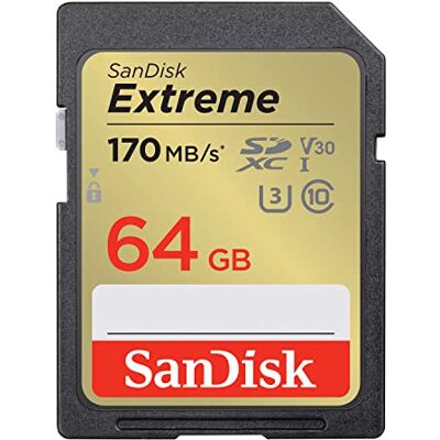 SanDisk 64 Go Extreme carte SDXC + RescuePRO Deluxe, jusqu'à 170 Mo/s, UHS-I, Classe 10, U3, V30 SanDisk 64 Go Extreme carte SDXC + RescuePRO Deluxe, jusqu'à 170 Mo/s, UHS-I, Classe 10, U3, V30