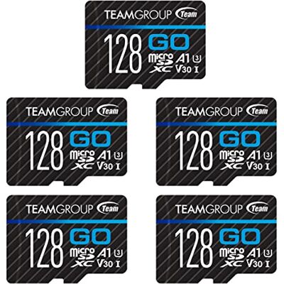 TEAMGROUP GO Card TGUSDX128GU363 Lot de 5 cartes mémoire flash micro SDXC UHS-I U3 V30 4K pour GoPro, drone et caméras d'action haute vitesse avec adaptateur pour sports de plein air, prise de vue 4K, Nintendo Switch TGUSDX128GU363 128 Go TEAMGROUP GO Card TGUSDX128GU363 Lot de 5 cartes mémoire flash micro SDXC UHS-I U3 V30 4K pour GoPro, drone et caméras d'action haute vitesse avec adaptateur pour sports de plein air, prise de vue 4K, Nintendo Switch TGUSDX128GU363 128 Go