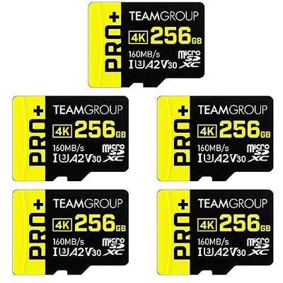 TEAMGROUP A2 Pro Plus Lot de 5 cartes micro SDXC UHS-I U3 A2 V30, R/W jusqu'à 160/110 Mo/s pour Nintendo Switch, appareils de jeu, tablettes, smartphones, prise de vue 4K, avec adaptateur TEAMGROUP A2 Pro Plus Lot de 5 cartes micro SDXC UHS-I U3 A2 V30, R/W jusqu'à 160/110 Mo/s pour Nintendo Switch, appareils de jeu, tablettes, smartphones, prise de vue 4K, avec adaptateur