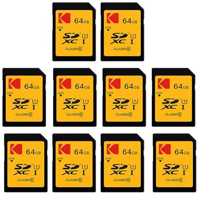 Kodak Lot de 10 cartes SDXC 64 Go UHS-I U1 V10 Premium Vitesse de lecture jusqu'à 85 Mo/s Pour vidéos Full HD et images haute résolution Compatible avec la norme SDXC Kodak Lot de 10 cartes SDXC 64 Go UHS-I U1 V10 Premium Vitesse de lecture jusqu'à 85 Mo/s Pour vidéos Full HD et images haute résolution Compatible avec la norme SDXC
