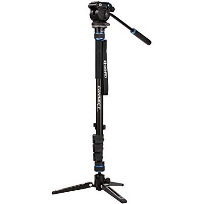 Benro Connect Video Monopod with S2 PRO Flat Base Fluid Video Head, Head Mounts to 3 Leg Base, 2.5kg Max, 3 Leg Folding Base w/Ball Lock, Flip Lock, Carrying Case Benro Connect Video Monopod with S2 PRO Flat Base Fluid Video Head, Head Mounts to 3 Leg Base, 2.5kg Max, 3 Leg Folding Base w/Ball Lock, Flip Lock, Carrying Case