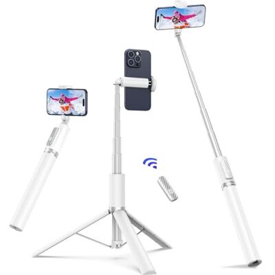 ATUMTEK Selfie Stick Tripod 174 cm, Selfie Stick with Rechargeable Bluetooth Remote Control, Compatible with iPhone and Android Smartphones, Perfect for Travel, Vlogs, Videos and Photos, White ATUMTEK Selfie Stick Tripod 174 cm, Selfie Stick with Rechargeable Bluetooth Remote Control, Compatible with iPhone and Android Smartphones, Perfect for Travel, Vlogs, Videos and Photos, White
