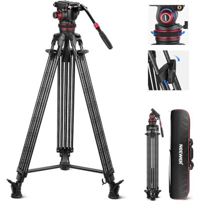 NEEWER 78" Trépied vidéo, fibre de carbone, trépied pour appareils photo à libération rapide, tête fluide amortissement réglable, plaque QR double mode, charge 22lb, LL35 NEEWER 78" Trépied vidéo, fibre de carbone, trépied pour appareils photo à libération rapide, tête fluide amortissement réglable, plaque QR double mode, charge 22lb, LL35