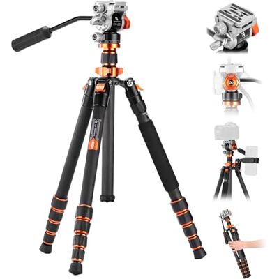 K&F CONCEPT Trépied Appareil Photo en Fibre de Carbone 173cm, Trépied Vidéo avec Tête Fluide Inclinaison à 90°/-90°, Trepied Monopode 182cm, Compatible Arca Swiss pour Reflex DSLR Charge:5kg K&F CONCEPT Trépied Appareil Photo en Fibre de Carbone 173cm, Trépied Vidéo avec Tête Fluide Inclinaison à 90°/-90°, Trepied Monopode 182cm, Compatible Arca Swiss pour Reflex DSLR Charge:5kg