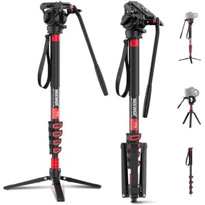 NEEWER Monopode professionnel pour appareil photo avec pieds, 190 cm télescopique portable en aluminium avec tête fluide inclinable et base de trépied amovible pour appareil photo reflex numérique NEEWER Monopode professionnel pour appareil photo avec pieds, 190 cm télescopique portable en aluminium avec tête fluide inclinable et base de trépied amovible pour appareil photo reflex numérique