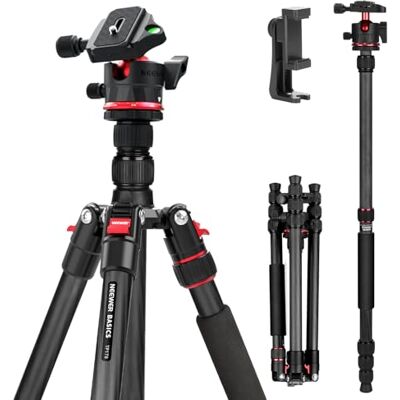 NEEWER BASICS Trépied de voyage en fibre de carbone, compact et léger, portable de 162,6 cm, compatible avec enregistrement vidéo iPhone, tête sphérique de type Arca, charge maximale 6 kg, TP17B NEEWER BASICS Trépied de voyage en fibre de carbone, compact et léger, portable de 162,6 cm, compatible avec enregistrement vidéo iPhone, tête sphérique de type Arca, charge maximale 6 kg, TP17B