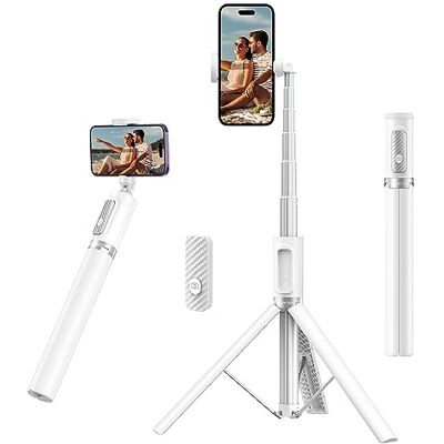 ATUMTEK Selfie Stick 140 cm, Smartphone Tripod with Rechargeable Bluetooth Remote Control, Extendable Aluminium Selfie Stick, Compatible with iPhone, Samsung and Android Phones – White ATUMTEK Selfie Stick 140 cm, Smartphone Tripod with Rechargeable Bluetooth Remote Control, Extendable Aluminium Selfie Stick, Compatible with iPhone, Samsung and Android Phones – White
