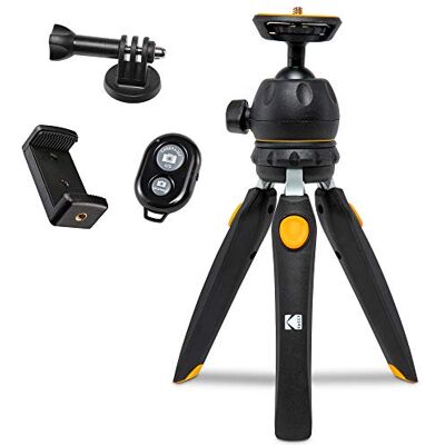 Kodak PhotoGear Mini trépied réglable avec télécommande, rotule à 360°, trépied de table compact de 22,9 cm, perche à selfie de 27,9 cm, pieds à 5 positions, pieds en caoutchouc, adaptateurs pour Kodak PhotoGear Mini trépied réglable avec télécommande, rotule à 360°, trépied de table compact de 22,9 cm, perche à selfie de 27,9 cm, pieds à 5 positions, pieds en caoutchouc, adaptateurs pour