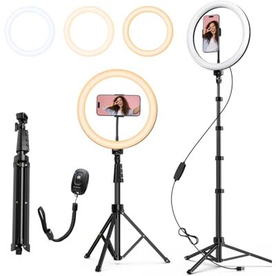 ATUMTEK Anneau lumineux de 30,5 cm avec trépied extensible, support pour téléphone portable, hauteur totale de 190 cm, support de téléphone et télécommande Bluetooth, DEL à intensité variable pour ATUMTEK Anneau lumineux de 30,5 cm avec trépied extensible, support pour téléphone portable, hauteur totale de 190 cm, support de téléphone et télécommande Bluetooth, DEL à intensité variable pour