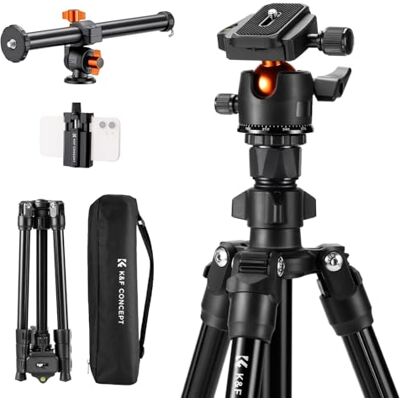 K&F CONCEPT K234A0 Trépied pour appareil photo avec bras de suspension, 163 cm, trépied pour téléphone portable, trépied pour les déplacements, trépied pour smartphone avec support de téléphone K&F CONCEPT K234A0 Trépied pour appareil photo avec bras de suspension, 163 cm, trépied pour téléphone portable, trépied pour les déplacements, trépied pour smartphone avec support de téléphone