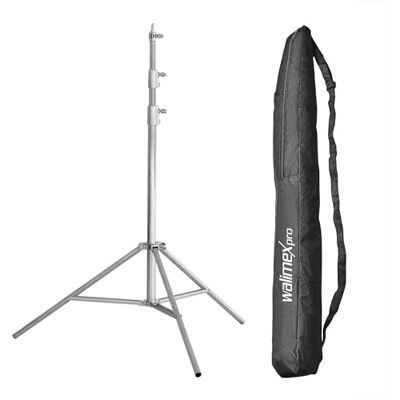 Walimex Pro Trépied de lampe robuste en acier inoxydable – Hauteur max. 270 cm, avec sac de transport et adaptateur Spigota avec filetage 1/4" et 3/8", charge maximale 15 kg, amortisseur à ressort, utilisation flexible en studio et mobile Walimex Pro Trépied de lampe robuste en acier inoxydable – Hauteur max. 270 cm, avec sac de transport et adaptateur Spigota avec filetage 1/4" et 3/8", charge maximale 15 kg, amortisseur à ressort, utilisation flexible en studio et mobile