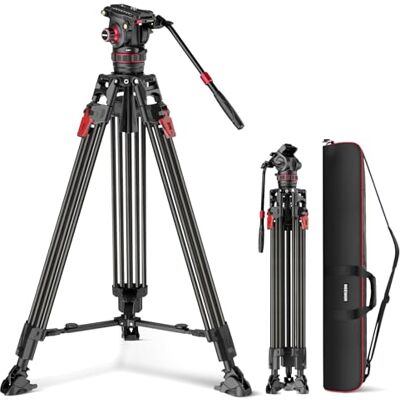 NEEWER LL37 Trépied en fibre de carbone pour caméra vidéo 198,1 cm avec tête fluide réglable amortissante, libération rapide en une étape avec plaque QR et poignée, trépied robuste pour appareils NEEWER LL37 Trépied en fibre de carbone pour caméra vidéo 198,1 cm avec tête fluide réglable amortissante, libération rapide en une étape avec plaque QR et poignée, trépied robuste pour appareils