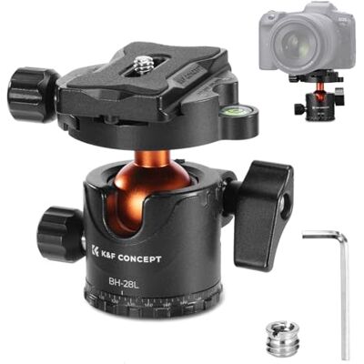 K&F CONCEPT Rotule Ball Tête vis 3/8" en Aluminium Ball Head Adaptateur 360° Rotatif avec Plaque Rapide de Vis 1/4" pour Trépied et Caméra Charge Max 10KG K&F CONCEPT Rotule Ball Tête vis 3/8" en Aluminium Ball Head Adaptateur 360° Rotatif avec Plaque Rapide de Vis 1/4" pour Trépied et Caméra Charge Max 10KG
