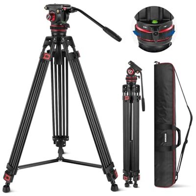 NEEWER Trépied vidéo Pro 74" avec amortissement réglable, tête fluide, plaque QR Dual Mode en métal, compatible avec DJI RS Gimbals Manfrotto, flexible pivotant à 360° et inclinaison de +90°/-75°, NEEWER Trépied vidéo Pro 74" avec amortissement réglable, tête fluide, plaque QR Dual Mode en métal, compatible avec DJI RS Gimbals Manfrotto, flexible pivotant à 360° et inclinaison de +90°/-75°,