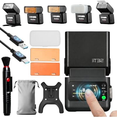 GODOX iT32 Flash Appareil Photo TTL, 2.4GHz HSS 1/8000s, Écran Tactile, Lampe Pilote LED, Batterie Intégrée, Système Modulaire Magnétique, Compatible Déclencheurs X5 (Non Inclus) GODOX iT32 Flash Appareil Photo TTL, 2.4GHz HSS 1/8000s, Écran Tactile, Lampe Pilote LED, Batterie Intégrée, Système Modulaire Magnétique, Compatible Déclencheurs X5 (Non Inclus)