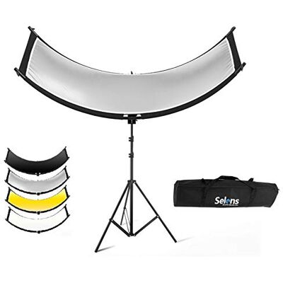 Selens Réflecteur portrait 4 en 1 60 x 180 cm Réflecteurs incurvés en forme de U + trépied de 200 cm + kit de diffuseur d'éclairage réglable pour studio photo Noir/blanc/doré/argenté Selens Réflecteur portrait 4 en 1 60 x 180 cm Réflecteurs incurvés en forme de U + trépied de 200 cm + kit de diffuseur d'éclairage réglable pour studio photo Noir/blanc/doré/argenté