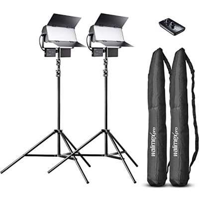 Walimex Pro LED Sirius 160 Bi Color set de 2 avec trépied + télécommande 2x 65W Bi Color surface light, studio light, 2x 65 Watt 6000 lumen, 5600K, dimmable, avec télécommande, pour photo + vidéo Walimex Pro LED Sirius 160 Bi Color set de 2 avec trépied + télécommande 2x 65W Bi Color surface light, studio light, 2x 65 Watt 6000 lumen, 5600K, dimmable, avec télécommande, pour photo + vidéo
