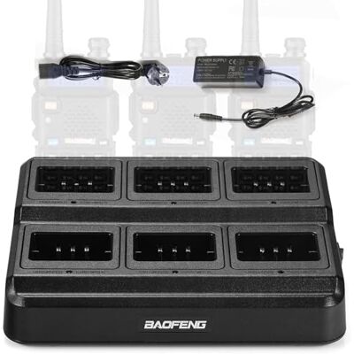 BaoFeng Chargeur à 6 compartiments pour talkie-walkie GT-5R Station de charge multiple pour radios et batteries des séries GT-5R et UV-5R BaoFeng Chargeur à 6 compartiments pour talkie-walkie GT-5R Station de charge multiple pour radios et batteries des séries GT-5R et UV-5R