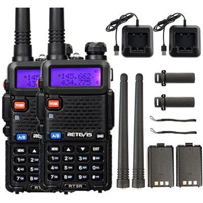 Retevis RT5R Talkie Walkie Double Bande Radio, 1400mAh Professionnel Talkie Walkie avec Chargeur USB, Portable Émetteur-récepteur de Communication Radio pour Sauvetage, Chasse(Noir, 2Pièces) Retevis RT5R Talkie Walkie Double Bande Radio, 1400mAh Professionnel Talkie Walkie avec Chargeur USB, Portable Émetteur-récepteur de Communication Radio pour Sauvetage, Chasse(Noir, 2Pièces)