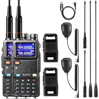BaoFeng UV-5RM Plus 10W Radio Amateur, VHF double bande, longue portée, avec étui souple, câble de programmation, batterie 2 500 mAh, port USB-C, compatible Chirp, 2 PACK BaoFeng UV-5RM Plus 10W Radio Amateur, VHF double bande, longue portée, avec étui souple, câble de programmation, batterie 2 500 mAh, port USB-C, compatible Chirp, 2 PACK