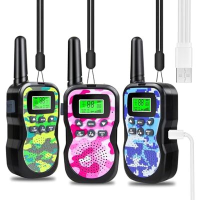 JUAUO 3PCS Rechargeable Talkie Walkie Enfants, Talkies-Walkies Radio à 2 Voies 3KM Longue Distance avec 8 Canaux, Lampe Poche LCD Rétro-éclairée, Cadeaux Jouets pour 3-12 Ans Camping Aventures Extérieures JUAUO 3PCS Rechargeable Talkie Walkie Enfants, Talkies-Walkies Radio à 2 Voies 3KM Longue Distance avec 8 Canaux, Lampe Poche LCD Rétro-éclairée, Cadeaux Jouets pour 3-12 Ans Camping Aventures Extérieures