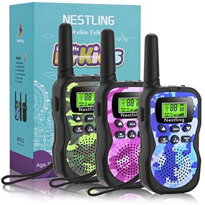 Nestling Walkie Talkie for Kids 3 Pieces, 3KM Long Range Walkie Talkie with 8 Channels 2 Way Radio LCD Display, Woki Toki with VOX Flashlight for Outdoor Camping, Adventure Game, Hiking, Cycling Nestling Walkie Talkie for Kids 3 Pieces, 3KM Long Range Walkie Talkie with 8 Channels 2 Way Radio LCD Display, Woki Toki with VOX Flashlight for Outdoor Camping, Adventure Game, Hiking, Cycling