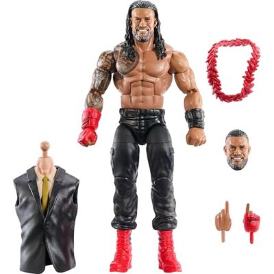 Mattel WWE Elite Collection Figurine d'action et accessoires Premium Live Event Roman Reigns, SummerSlam avec composants d'étagère William pour une autre figurine, JCJ55, multicolore Mattel WWE Elite Collection Figurine d'action et accessoires Premium Live Event Roman Reigns, SummerSlam avec composants d'étagère William pour une autre figurine, JCJ55, multicolore
