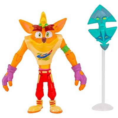 BANDAI Crash Bandicoot Figurines rétro Crash avec masque Jouet rétro de 11 cm avec masque et accessoires de support Vert, violet, rouge BANDAI Crash Bandicoot Figurines rétro Crash avec masque Jouet rétro de 11 cm avec masque et accessoires de support Vert, violet, rouge