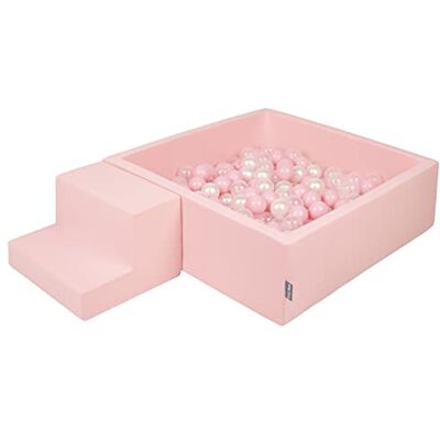 KiddyMoon Aire De Jeux En Mousse Avec Carré Piscine À Balles (100 Balles), Rose:Rose Poudre/Perle/Transparent KiddyMoon Aire De Jeux En Mousse Avec Carré Piscine À Balles (100 Balles), Rose:Rose Poudre/Perle/Transparent