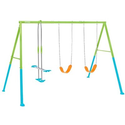 Intex 44121 Balançoire de jardin pour enfants avec deux sièges et balançoire, acier, vert et bleu, 343 x 249 x 203 cm Intex 44121 Balançoire de jardin pour enfants avec deux sièges et balançoire, acier, vert et bleu, 343 x 249 x 203 cm