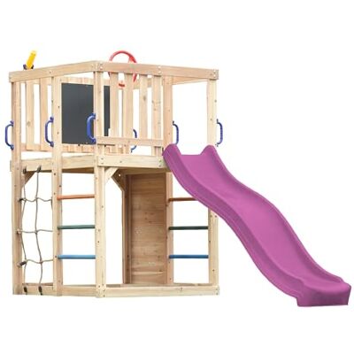 AXI Sam Aire De Jeux En Bois, Toboggan Violet Structure D'Escalade Pour Enfants Avec Mur D'Escalade, Filet Et Barres De Suspension Accessoires Inclus Équipement De Jeux Pour Le Jardin AXI Sam Aire De Jeux En Bois, Toboggan Violet Structure D'Escalade Pour Enfants Avec Mur D'Escalade, Filet Et Barres De Suspension Accessoires Inclus Équipement De Jeux Pour Le Jardin