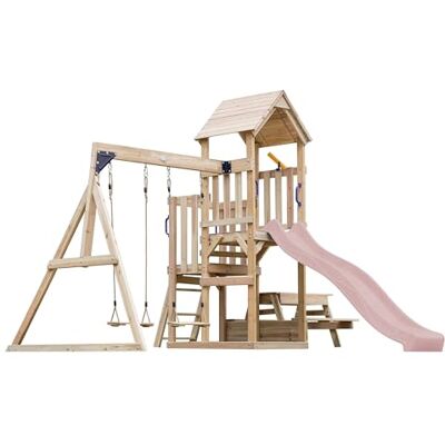 AXI Mette Aire De Jeux En Bois Avec 2 Balançoires, Toboggan Rose Pastel, Table De Pique Nique/Aire De Jeux Extérieur Avec Balançoires/Bac À Sable/Téléscope Portique Balançoire/Jeux En Bois AXI Mette Aire De Jeux En Bois Avec 2 Balançoires, Toboggan Rose Pastel, Table De Pique Nique/Aire De Jeux Extérieur Avec Balançoires/Bac À Sable/Téléscope Portique Balançoire/Jeux En Bois