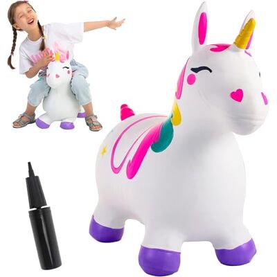 JOYIN Licorne Gonflable pour Enfants, Licorne Blanche Sauteuse. Hüpftier Einhorn, aufblasbares Hüpfspielzeug für Kinder Kleinkinder, weiß, inklusive Luftpumpe JOYIN Licorne Gonflable pour Enfants, Licorne Blanche Sauteuse. Hüpftier Einhorn, aufblasbares Hüpfspielzeug für Kinder Kleinkinder, weiß, inklusive Luftpumpe