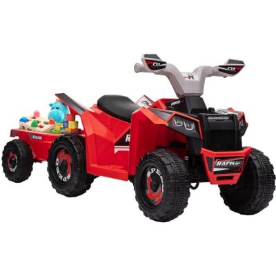 HOMCOM Quad électrique pour enfants 6V avec remorque, 1.5-3 ans, rouge HOMCOM Quad électrique pour enfants 6V avec remorque, 1.5-3 ans, rouge