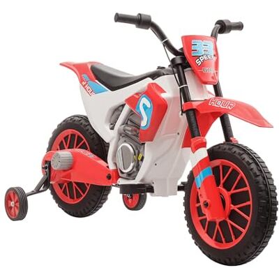 HOMCOM Moto Cross électrique Enfant 3 à 5 Ans 12 V 3-8 Km/ avec roulettes latérales Amovibles dim. 106,5L x 51,5l x 68H cm Rouge HOMCOM Moto Cross électrique Enfant 3 à 5 Ans 12 V 3-8 Km/ avec roulettes latérales Amovibles dim. 106,5L x 51,5l x 68H cm Rouge
