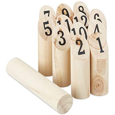 Relaxdays Jeu de lancer semblable au Kubb, finlandais, bois naturel, pour extérieur, grands et petits, nature Relaxdays Jeu de lancer semblable au Kubb, finlandais, bois naturel, pour extérieur, grands et petits, nature