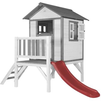 AXI Maison Enfant Beach Lodge XL en Gris avec toboggan en rouge Maison de Jeux en bois FFC pour les enfants Maisonnette/Cabane de jeu pour le jardin AXI Maison Enfant Beach Lodge XL en Gris avec toboggan en rouge Maison de Jeux en bois FFC pour les enfants Maisonnette/Cabane de jeu pour le jardin