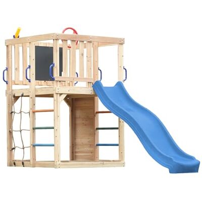 AXI Sam Aire De Jeux En Bois, Toboggan Bleu Structure D'Escalade Pour Enfants Avec Mur D'Escalade, Filet Et Barres De Suspension Accessoires Inclus Équipement De Jeux Pour Le Jardin AXI Sam Aire De Jeux En Bois, Toboggan Bleu Structure D'Escalade Pour Enfants Avec Mur D'Escalade, Filet Et Barres De Suspension Accessoires Inclus Équipement De Jeux Pour Le Jardin