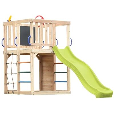 AXI Sam Aire De Jeux En Bois, Toboggan Vert Citron Structure D'Escalade Pour Enfants Avec Mur D'Escalade, Filet Et Barres De Suspension Accessoires Inclus Équipement De Jeux Pour Le Jardin AXI Sam Aire De Jeux En Bois, Toboggan Vert Citron Structure D'Escalade Pour Enfants Avec Mur D'Escalade, Filet Et Barres De Suspension Accessoires Inclus Équipement De Jeux Pour Le Jardin