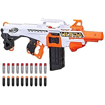 Nerf Blaster motorisé Ultra Select, Tire de 2 façons, inclut chargeurs et fléchettes, fléchettes Ultra Seulement Nerf Blaster motorisé Ultra Select, Tire de 2 façons, inclut chargeurs et fléchettes, fléchettes Ultra Seulement