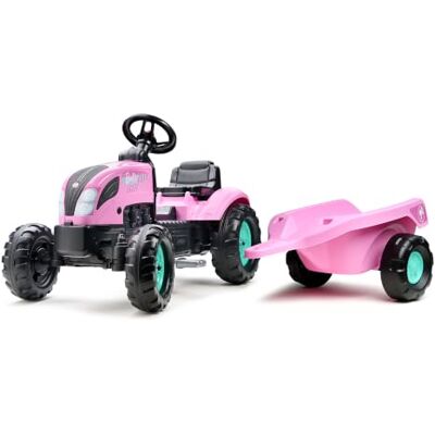 Falk Barbie Tracteur à pédales Enfant avec remorque, dès 2 Ans Remorque Falk Barbie Tracteur à pédales Enfant avec remorque, dès 2 Ans Remorque