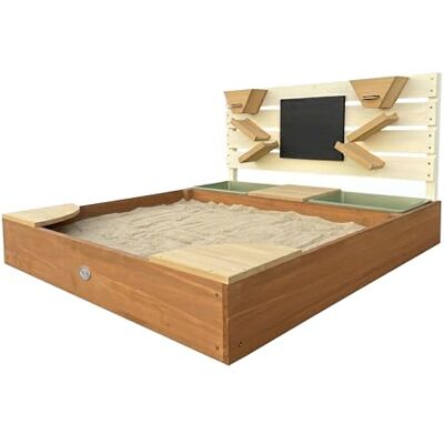 AXI Cato Bac À Sable En Bois, Jeu De Sable Avec Bassin D'Eau Et Mur De Jeu Beige/Marron Equipé De Jouets De Sable, Tableau À Craie, Entonnoirs Et Étagères Couverture Fournie Avec Toile De Sol AXI Cato Bac À Sable En Bois, Jeu De Sable Avec Bassin D'Eau Et Mur De Jeu Beige/Marron Equipé De Jouets De Sable, Tableau À Craie, Entonnoirs Et Étagères Couverture Fournie Avec Toile De Sol