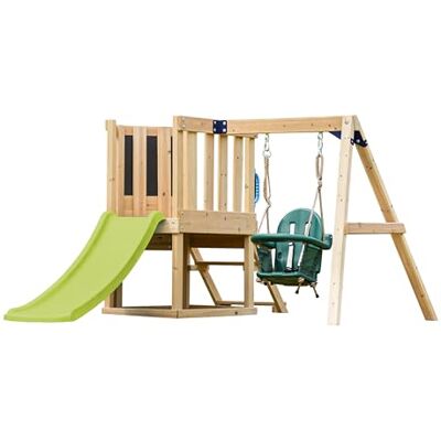 AXI Timo Mini Aire De Jeux Toboggan Vert Citron Cabane Pour Enfant Avec Balançoire Pour Bébé, Mur D'Escalade Et Tableau Noir Structure De Jeux Pour Le Jardin AXI Timo Mini Aire De Jeux Toboggan Vert Citron Cabane Pour Enfant Avec Balançoire Pour Bébé, Mur D'Escalade Et Tableau Noir Structure De Jeux Pour Le Jardin