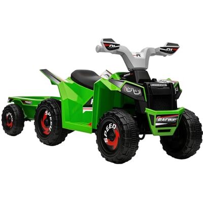 HOMCOM Quad électrique pour enfants 6V avec remorque, 1.5-3 ans, vert HOMCOM Quad électrique pour enfants 6V avec remorque, 1.5-3 ans, vert
