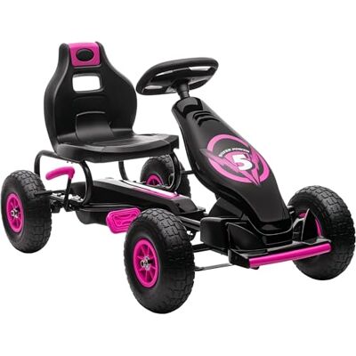HOMCOM Kart à Pédales pour Enfant Siège Réglable 3 Positions Rose Noir HOMCOM Kart à Pédales pour Enfant Siège Réglable 3 Positions Rose Noir