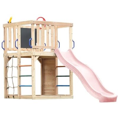 AXI Sam Aire De Jeux En Bois, Toboggan Rose Pastel Structure D'Escalade Pour Enfants Avec Mur D'Escalade, Filet Et Barres De Suspension Accessoires Inclus Équipement De Jeux Pour Le Jardin AXI Sam Aire De Jeux En Bois, Toboggan Rose Pastel Structure D'Escalade Pour Enfants Avec Mur D'Escalade, Filet Et Barres De Suspension Accessoires Inclus Équipement De Jeux Pour Le Jardin