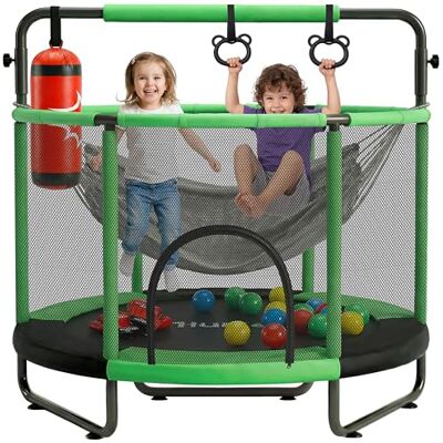 Hurtle Trampoline Enfant 140 cm avec Filet de Sécurité – Trampoline Intérieur Extérieur avec Balançoire, Sac de Frappe, Anneaux et 20 Balles, Jeu Actif Enfant, Vert Hurtle Trampoline Enfant 140 cm avec Filet de Sécurité – Trampoline Intérieur Extérieur avec Balançoire, Sac de Frappe, Anneaux et 20 Balles, Jeu Actif Enfant, Vert