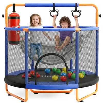 Hurtle Trampoline Enfant 140 cm avec Filet de Sécurité – Trampoline Jardin et Intérieur avec Balançoire, Sac de Frappe, Anneaux, 20 Balles, Structure Stable, Jeux Actifs dès 3 Ans Hurtle Trampoline Enfant 140 cm avec Filet de Sécurité – Trampoline Jardin et Intérieur avec Balançoire, Sac de Frappe, Anneaux, 20 Balles, Structure Stable, Jeux Actifs dès 3 Ans