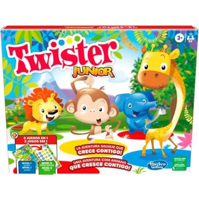 Hasbro Jeu Twister Junior Aventure avec des animaux Tapis 2 faces 2 jeux en 1 Jeu de fête Jeu d'intérieur de 2 à 4 joueurs Hasbro Jeu Twister Junior Aventure avec des animaux Tapis 2 faces 2 jeux en 1 Jeu de fête Jeu d'intérieur de 2 à 4 joueurs